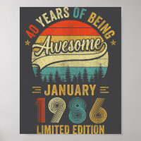 Vintage January 1986 Old 40th Birthday Men Women 