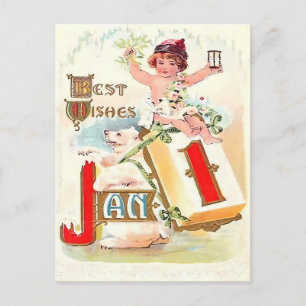 Vintage January 1st 'Best Wishes' New Year's Day Postcard