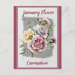 Vintage January Flower Carnation Floral Postcard