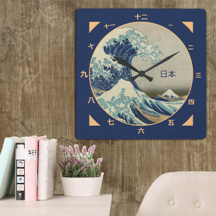Vintage Japan, Great Wave off Kanagawa kanji clock