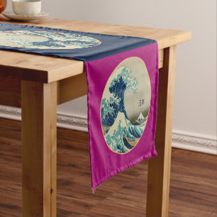 Vintage Japan, Great Wave off Kanagawa love kanji Short Table Runner