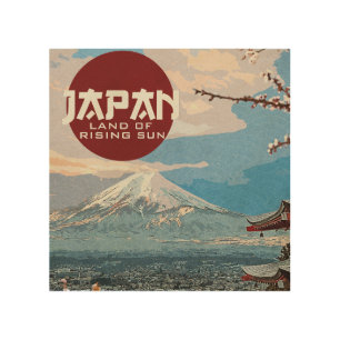 Vintage Japan Mt. Fuji Travel Wood Wall Art