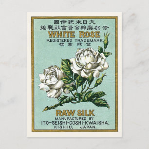 Vintage Japan Silk Advertisement White Rose Postcard