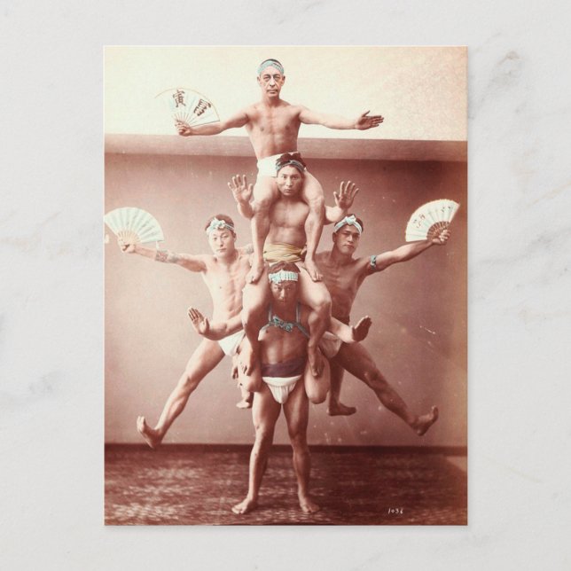 Vintage Japanese Acrobats Postcard (Front)
