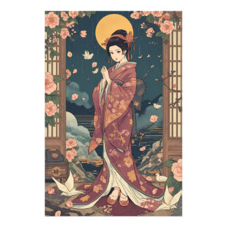 Vintage Japanese Anime Kimono Girl Aesthetic Art P Photo Print
