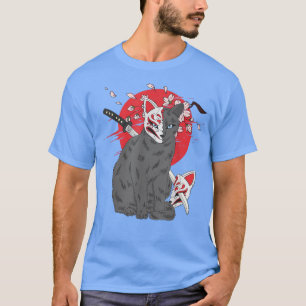 Vintage Japanese Anime Samurai Cat Sakura Cherry B T-Shirt