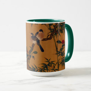 Vintage Japanese Art: Bamboo, Birds, and Camellias Mug