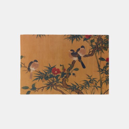 Vintage Japanese Art Bamboo Birds and Camellias Rug