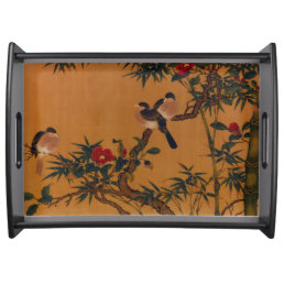 Vintage Japanese Art: Bamboo, Birds, and Camellias Serving Tray