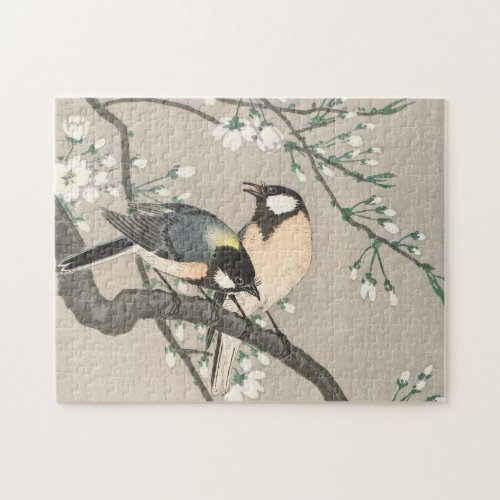 Vintage Japanese Art Birds on Cherry Branch Jigsaw Puzzle