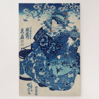 Vintage Japanese Art Blue Woman Jigsaw Puzzle
