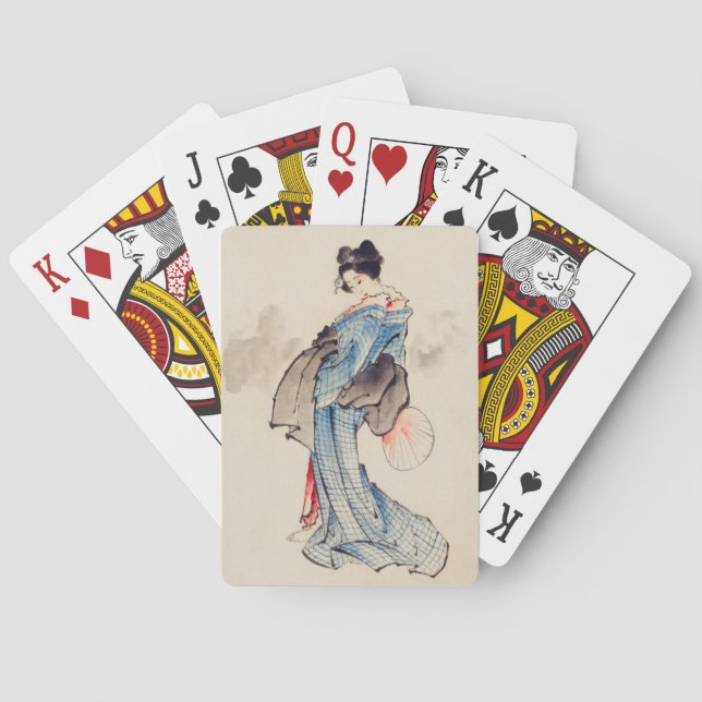 Vintage Japanese Art Blue Woman Poker Cards (Back)
