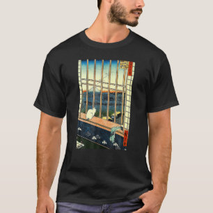 Vintage Japanese Art Hiroshige Neko Cat Mount Fuji T-Shirt