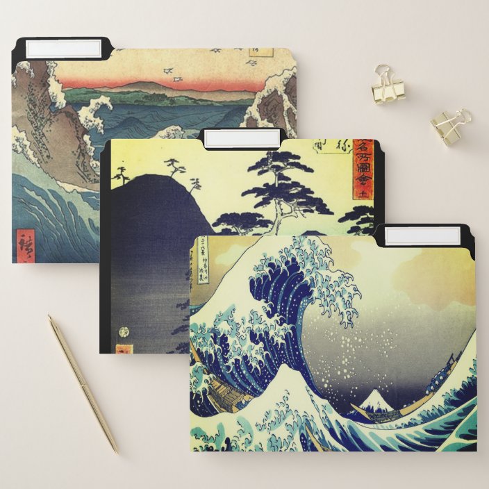 vintage japanese art landscape great wave file folder | Zazzle.com