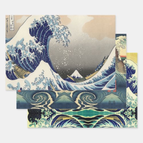vintage japanese  art landscape great wave wrapping paper sheets