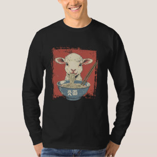 Vintage Japanese Art Noodle Lover Cute Lamb Sheep T-Shirt