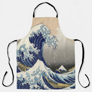 vintage japanese  art ocean landscape great wave apron
