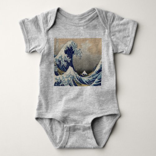 vintage japanese  art ocean landscape great wave baby bodysuit