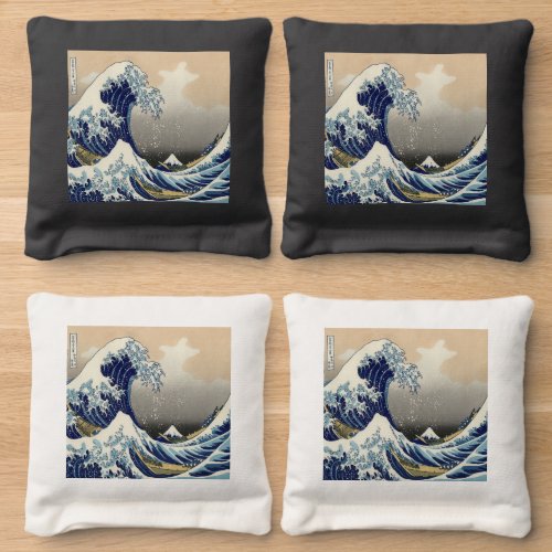 vintage japanese  art ocean landscape great wave cornhole bags