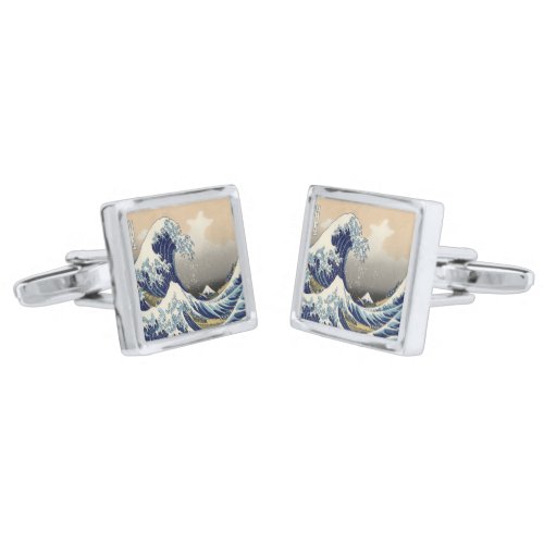 vintage japanese  art ocean landscape great wave cufflinks