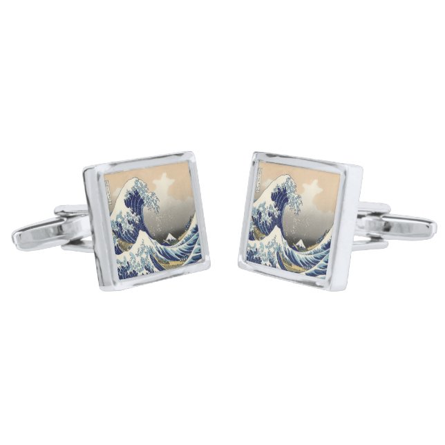vintage japanese  art ocean landscape great wave cufflinks (Angled)