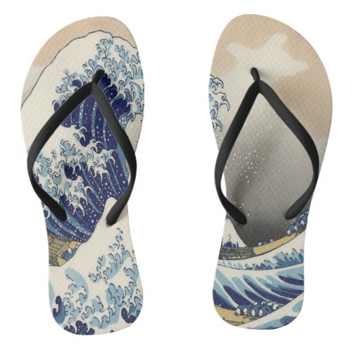 vintage japanese  art ocean landscape great wave flip flops