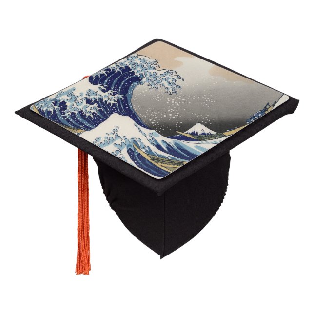 vintage japanese  art ocean landscape great wave graduation cap topper (Angled)