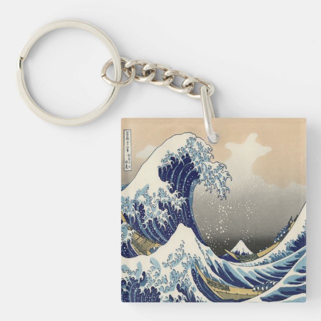vintage japanese  art ocean landscape great wave keychain (Front)