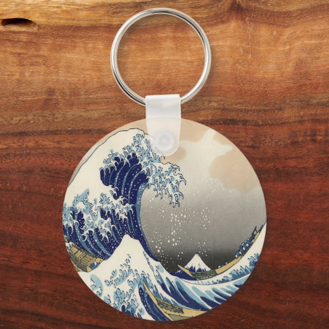 vintage japanese  art ocean landscape great wave keychain (Front)