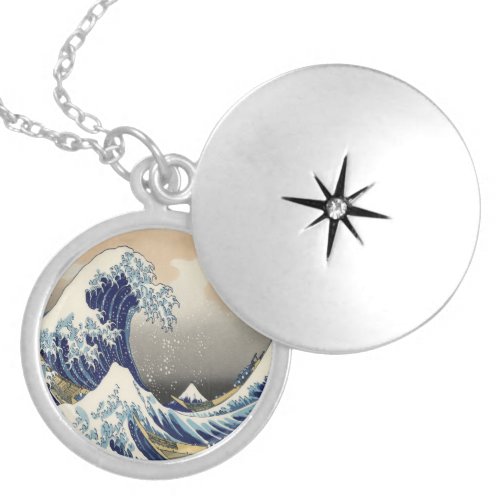 vintage japanese  art ocean landscape great wave locket necklace