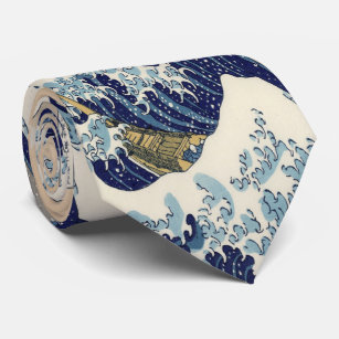 vintage japanese  art ocean landscape great wave neck tie