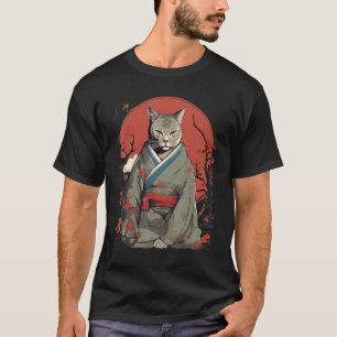 Vintage Japanese Art Samurai Chartreux Cat T-Shirt