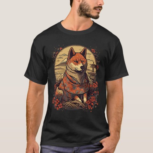 Vintage Japanese Art Samurai Shiba Inu Dog T_Shirt