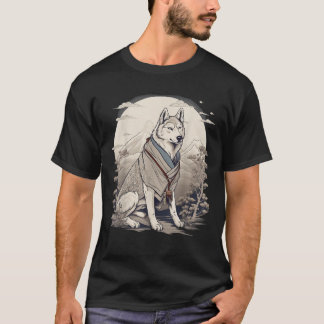 Vintage Japanese Art Samurai Siberian Husky Dog T  T-Shirt