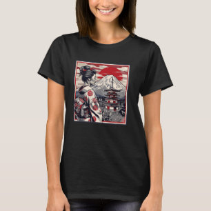 Vintage Japanese Art sunset Mount Fuji Floral Geis T-Shirt