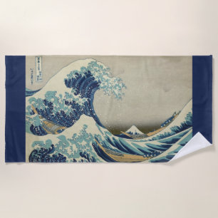 Vintage Japanese Art, The Great Wave by Hokusai Beach Towel