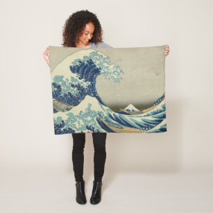 Vintage Japanese Art, The Great Wave by Hokusai Fleece Blanket