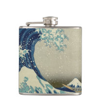 Vintage Japanese Art, The Great Wave by Hokusai Hip Flask