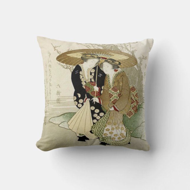 Vintage Japanese Art Throw Pillow (Front)