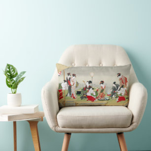Vintage Japanese Art Utagawa Toyohiro Print Lumbar Pillow