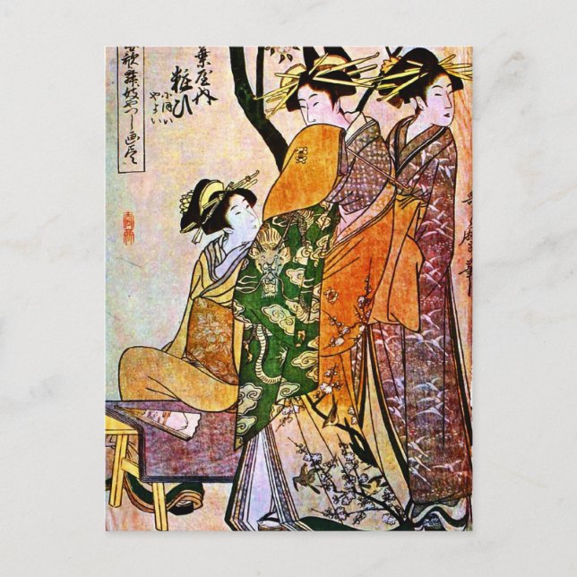 Vintage Japanese Artwork Featuring Geisha Postcard (Front)
