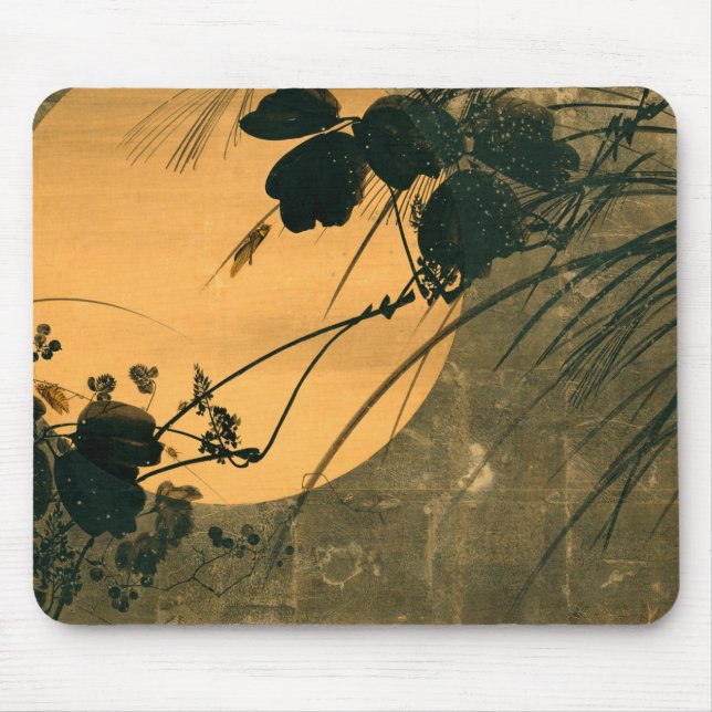 Vintage Japanese Autumn Grass in Moonlight Mouse Pad (Front)