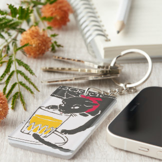 Vintage Japanese Beer Cat Art Goyo Retro Keychain