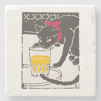 Vintage Japanese Beer Cat Art Goyo Retro Stone Coaster