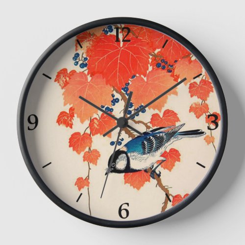 Vintage Japanese Bird and Autumn Grapevine Clock