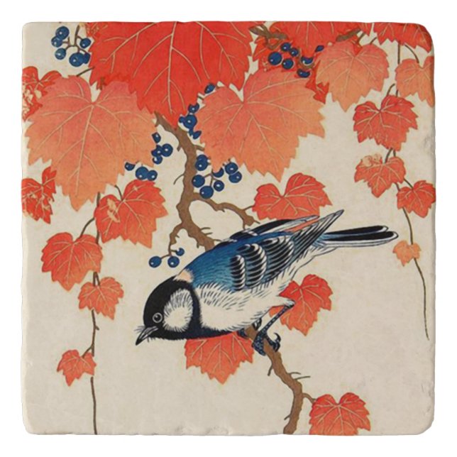Vintage Japanese Bird and Autumn Grapevine Trivet (Front)