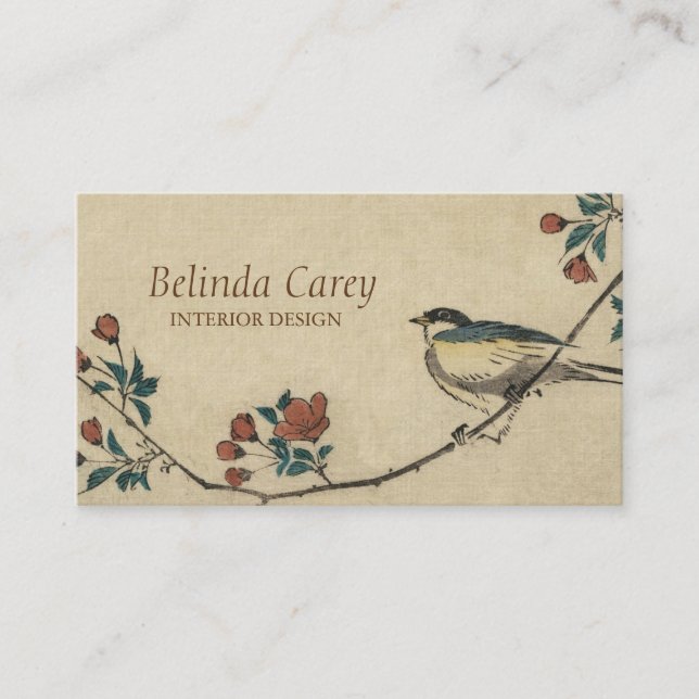 Vintage Japanese Bird and Blossom Art Business Card (Front)