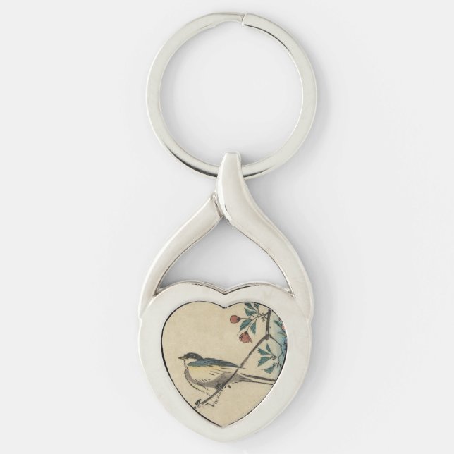 Vintage Japanese Bird and Blossom Art Keychain (Front)