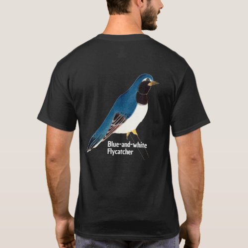 Vintage Japanese Bird Art Blue & white Flycatcher T-Shirt