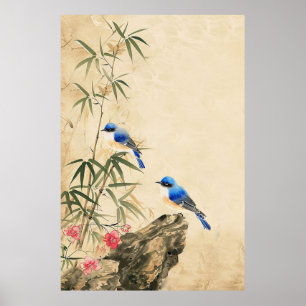 Vintage Japanese Bird Blossom Poster